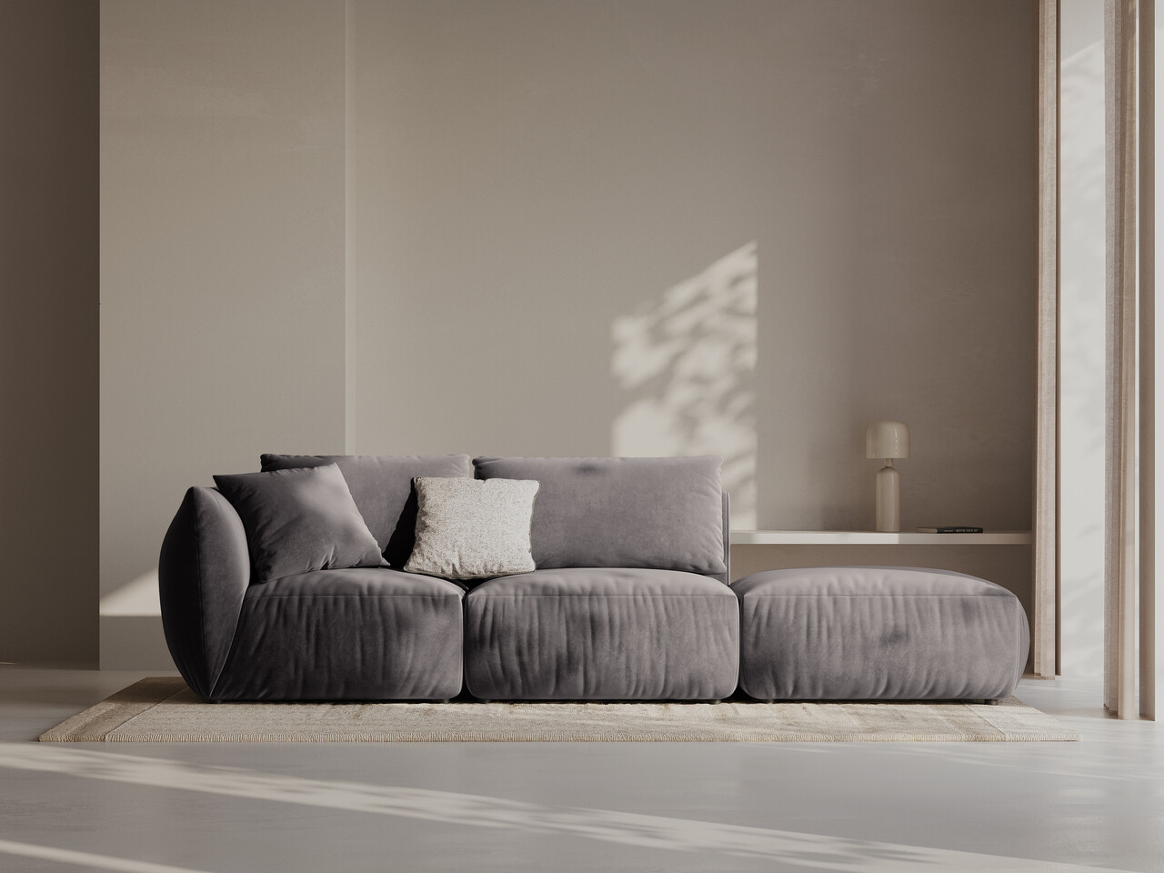 Canapea modulara 3 locuri cotiera dreapta, Chris-184, Micadoni Home, 315x100x80 cm, catifea, gri inchis - imagine 6